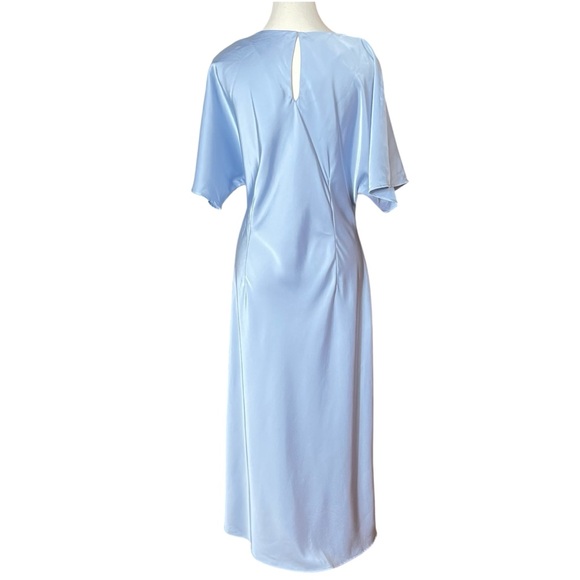 ZARA Blue Satin Midi Dress Twist Knot Waist Slip Dress XL Elegant Minimalist - Picture 4 of 10